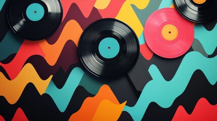 Poster - Colorful Vinyl Records on Vibrant Abstract Background Design