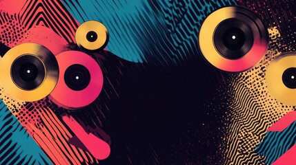 Poster - Colorful Abstract Background with Vinyl Records and Bold Patterns