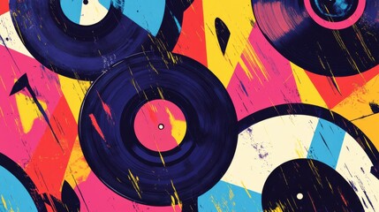 Poster - Colorful Vinyl Records with Abstract Background in Artistic Design