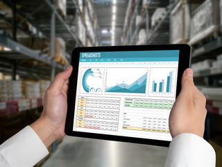Poster - spreadsheet document information financial startup concept. data and graphs in spreadsheet documents
