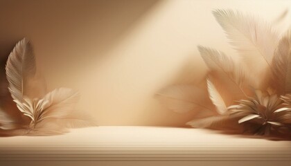 Wall Mural - abstract beige color gradient studio background for product presentation empty room with shadows of flowers and plant leaves 3d ivory room with copy space summer concept blurred backdrop