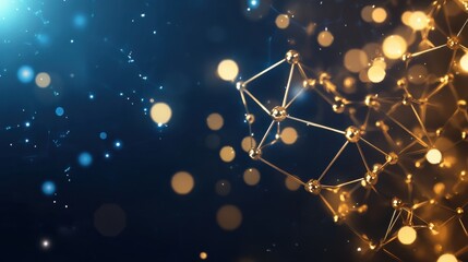 Fototapete - Abstract Network Connection with Glowing Particles and Background