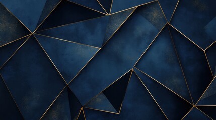 Poster - Geometric Abstract Background with Dark Blue and Gold Lines