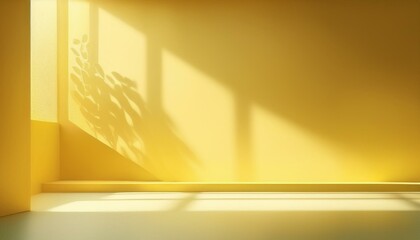 Wall Mural - abstract pastel yellow studio background for product presentation empty room with shadows of window display product with blurred backdrop