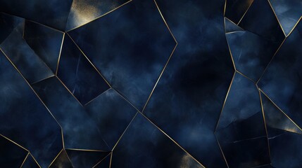 Poster - Dark Blue Abstract Background with Gold Lines and Textures