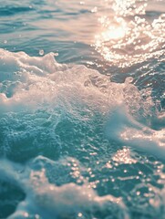 Poster - Sparkling ocean wave cresting under golden sunlight creating a mesmerizing display of light and water motion capturing the serene essence of nature and the sea