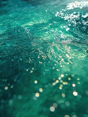 Poster - Abstract underwater view of turquoise water with sunlit bokeh creating a dreamy and serene atmosphere perfect for summer vacation