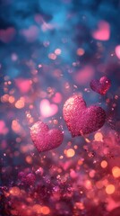 Aufkleber - Romantic Hearts Floating in a Dreamy Ambiance of Pink and Blue Bokeh Lights for Valentine's Day Celebration