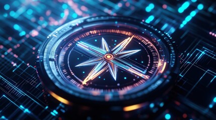 Aufkleber - Digital compass on circuit board with glowing lines and particles in high fidelity image