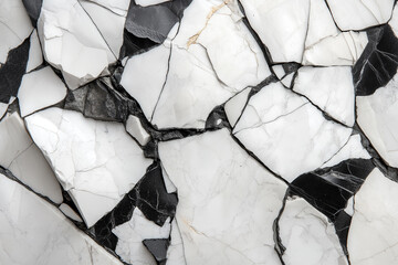 Poster - Elegant cracked marble texture displaying bold black and white patterns in natural stone surface