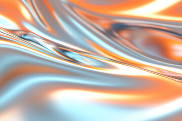 Poster - Reflective abstract waves of orange and blue light creating a mesmerizing visual display in a fluid form