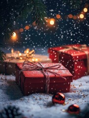 Wall Mural - red boxes on snowy ground