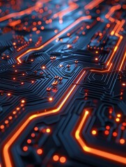 Poster - Intricate halftone pattern merges into microchip-like pathways, showcasing metallic reflections and soft moody lighting