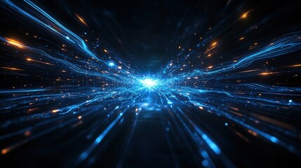 Aufkleber - Abstract technology background with glowing lines and blue light streaks radiating in a digital environment