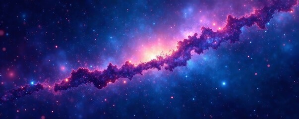 - Colorful cosmic nebula and stars on dark blue galaxy background, astronomy, milky way, space
