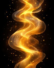 Poster - Golden ethereal wave on black background with sparkling particles creating a magical and luxurious atmosphere for festive designs