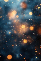 Poster - Ethereal Golden Bokeh Lights on Deep Blue Background Sparkle with Festive Magic and Dreamlike Quality for Abstract Art and Design Projects