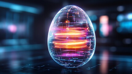 Poster - Futuristic glowing egg with swirling energy patterns in a high-tech environment