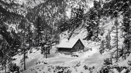 Wall Mural - snowy forest cabin