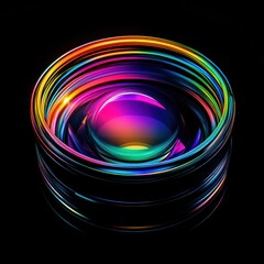 Wall Mural - Abstract colorful lens with vibrant rainbow rings and central sphere.