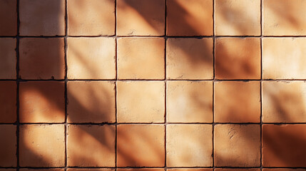 Poster - Sunlight creates interesting shadows on textured tile floor in warm geometric patterns during afternoon hour