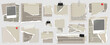© Diana Bedoya - vintage different collage items on top sets of torn paper ripped blocks post its lined and grid with photographs and binder cliips