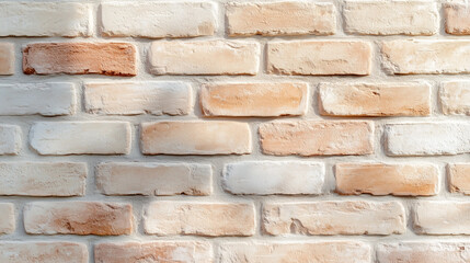 Poster - Textured brick wall with a mix of light cream and orange hues showcasing rustic charm in natural light