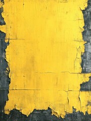 Poster - Textured yellow paint peeling on weathered surface creating abstract pattern and grunge aesthetic for design