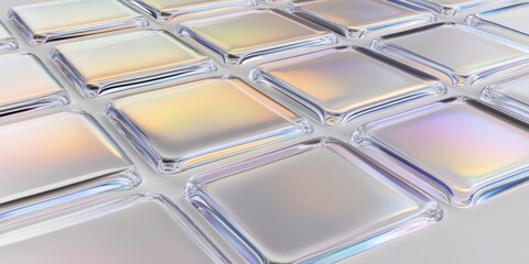 Poster - Iridescent glass tiles with reflective surface creating a geometric pattern