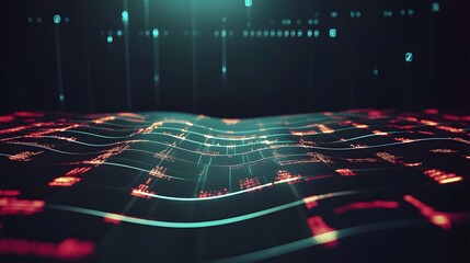 Poster - Computer screen featuring a red and blue abstract pattern representing modern digital art and technology
