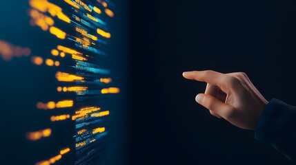 Poster - Individual pointing at a computer screen demonstrating engagement and interaction with digital content in a professional environment