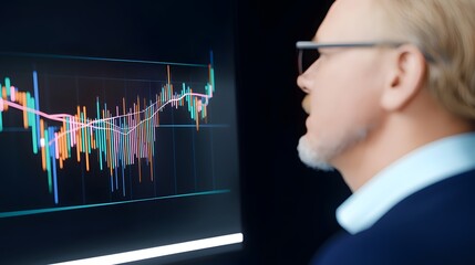 Poster - A man intently looking at a computer screen in a professional setting illustrating focus and engagement in work