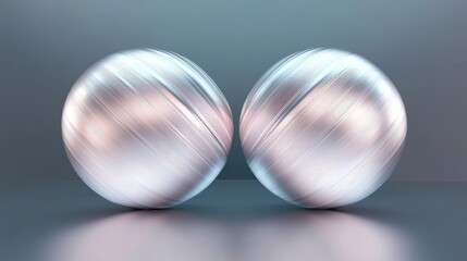 Poster - Futuristic metallic spheres with soft light reflection on gray background