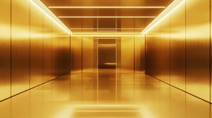 Poster - Luxurious golden corridor with sleek shine and modern architecture