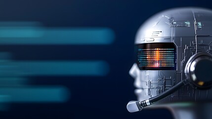 Poster - Futuristic robot with a headset engaged in communication and interaction in a modern technological environment