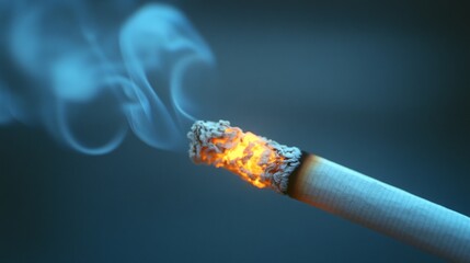 Poster - A glowing cigarette burns steadily, releasing delicate wisps of smoke that dance through the air. The soft light highlights the ash and creates a moody atmosphere, evoking contemplation