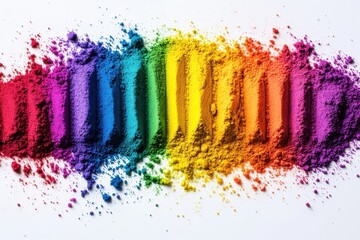 Poster - Vibrant rainbow spectrum of colorful powder pigment on white surface creating an artistic backdrop for creative projects and design