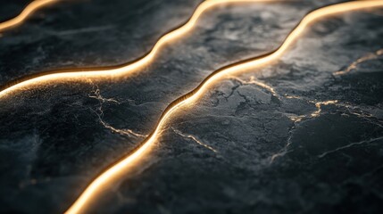 Poster - abstract marble surface with glowing golden lines for elegant background concept