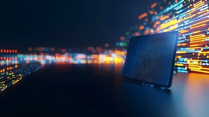 Poster - Sleek laptop resting on a wooden table with natural light highlighting its modern design and functionality