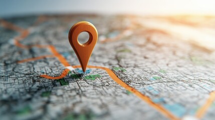 Poster - map with a pin marking a location and text find your way for navigation and direction guidance