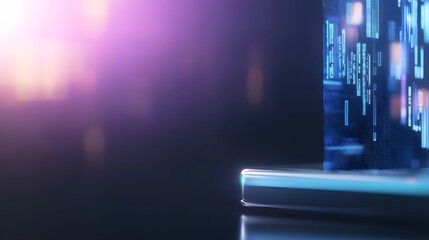 Poster - Laptop displaying data on its screen in a brightly lit workspace representing technology and information analysis