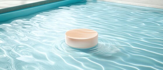 Poster - floating wooden disk in tranquil pool water serene environment minimalist concept