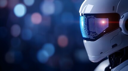 Poster - Futuristic robot wearing a protective helmet illustrating advancements in robotics and technology in modern society
