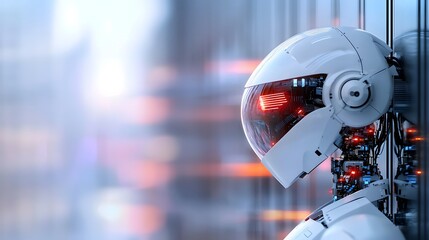 Poster - Robot with a striking red light on its face representing advanced technology and robotics in a modern context