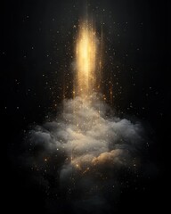 Poster - Explosive particle eruption dark background abstract art ethereal atmosphere dynamic viewpoint energy concept