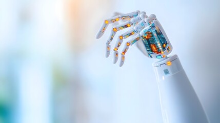 Poster - A robotic hand gripping another robotic hand, symbolizing connection and collaboration between advanced technologies