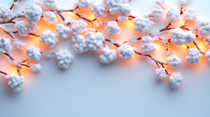 Poster - Cotton flowers arranged against a blue background with a shimmering tapestry of winter designs