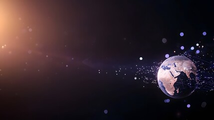 Poster - Enigmatic planet surrounded by a complex network of connected lines signifying communication in the cosmic landscape