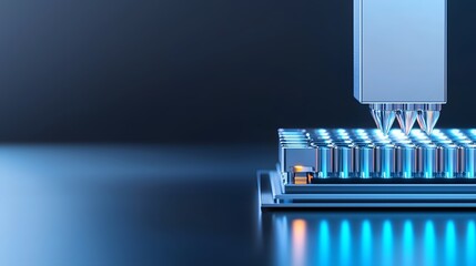 Poster - A unique metal structure illuminated by a blue light creating an eye-catching visual effect in a darkened environment