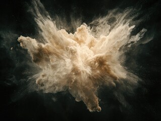 Poster - Dramatic explosion of dust and smoke studio setting abstract art dark environment close-up view energy concept